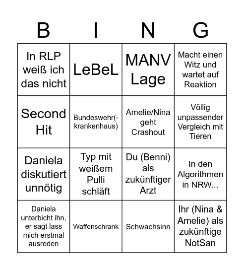 FRRP Wahnsinn Bingo Card