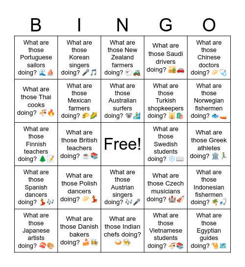 B11 L8 What are those French chefs doing? 🥐👨‍🍳 Bingo Card