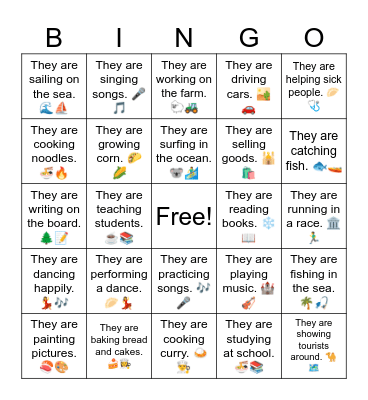 B11 L8 They are cooking delicious food. 🥐👨‍🍳 Bingo Card