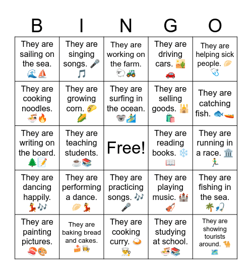 B11 L8 They are cooking delicious food. 🥐👨‍🍳 Bingo Card