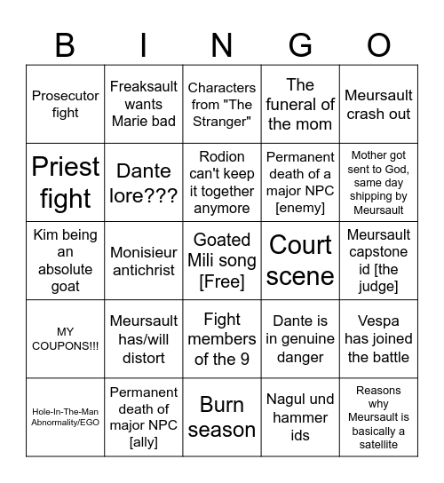 Canto X Predictions Bingo Card