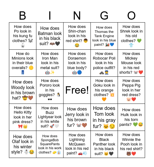 B11 L15 How does Mickey Mouse look in his red shorts? 🐭❤️ Bingo Card