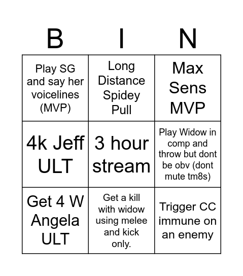Speedy's $$ Challenge Bingo Card
