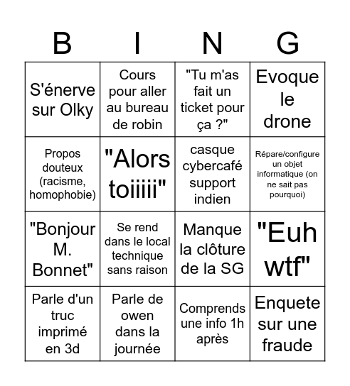Collette Bingo Card