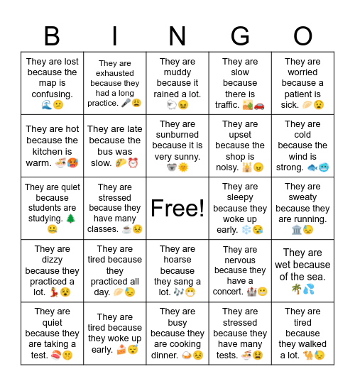 B11 L17 They are wet because of the sea. 🌴💦 Bingo Card