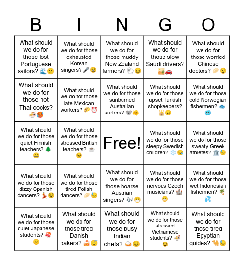 B11 L18 What should we do for those hot Thai cooks? 🍜🥵 Bingo Card