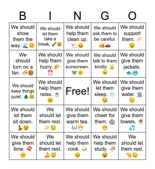 B11 L18 We should let them rest. 🥐😴 Bingo Card