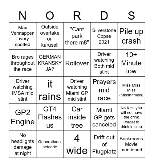 N24 Team Meatball Bingo Card
