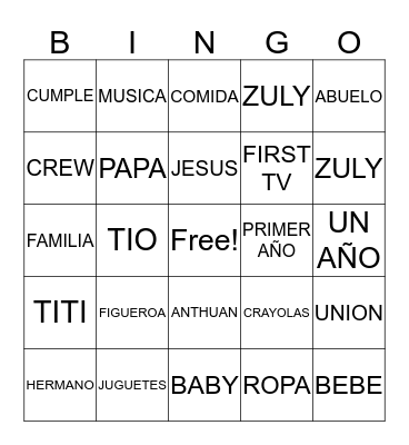 Yexzuel Bingo Card