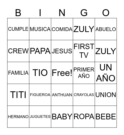 Yexzuel Bingo Card