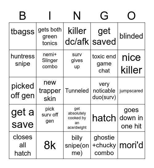 2v8 Bingo Card