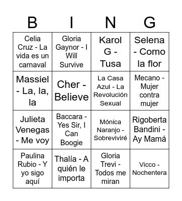 BINGO MUSICAL Bingo Card