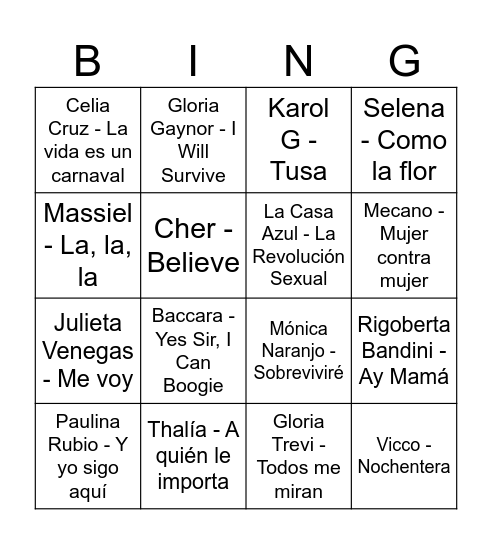 BINGO MUSICAL Bingo Card
