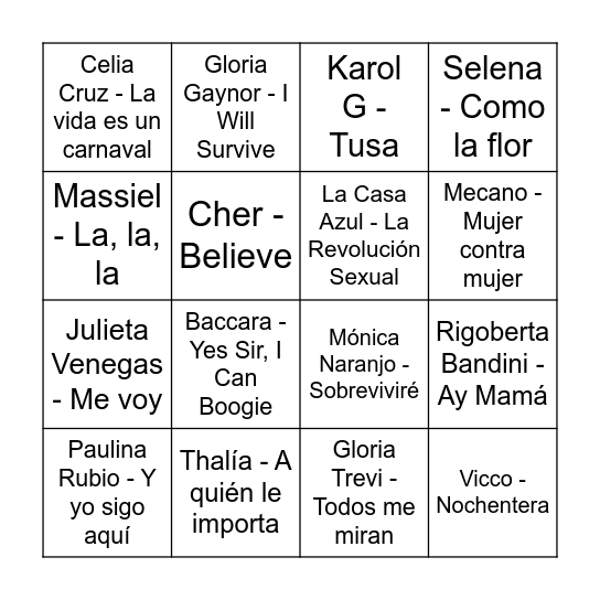 BINGO MUSICAL Bingo Card