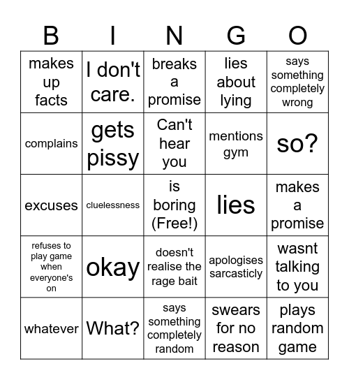 cooper bingo Card
