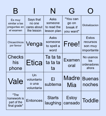 Spanish Bingo Card