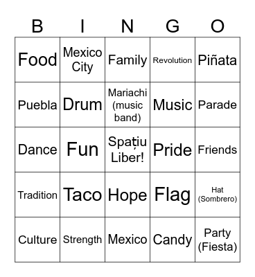 Cinco De Mayo BINGO Card