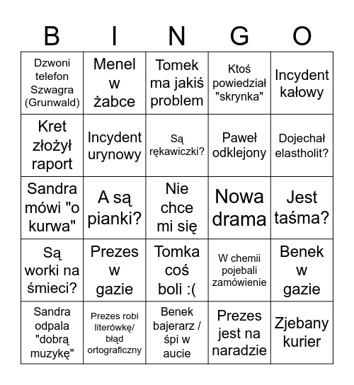 WPA Bingo Card