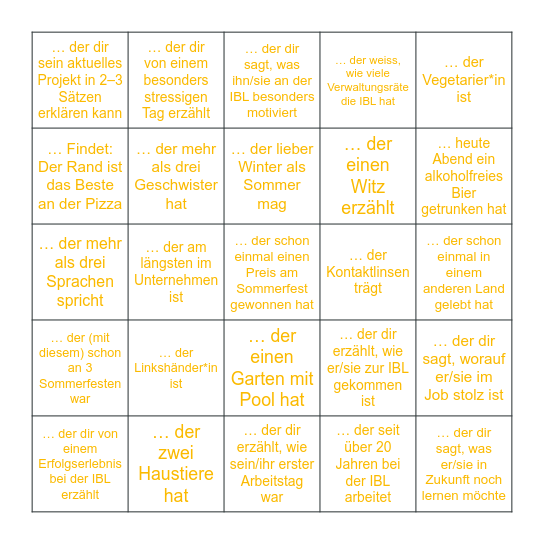 Finde jemanden, der Bingo Card