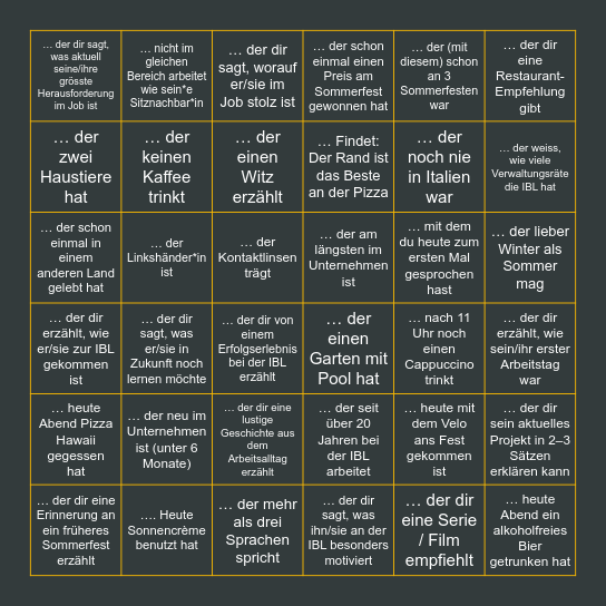Finde jemanden, der ... Bingo Card