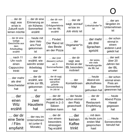 Finde jemanden, der Bingo Card
