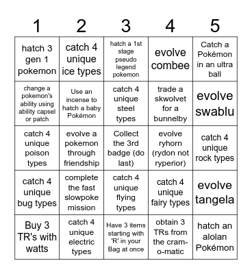 Sword and Shield Lockout Bingo Card