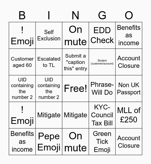 Snooker Bingo- Midnite Bingo Card