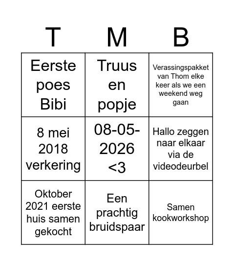 Madelon & Thom Bingo Card