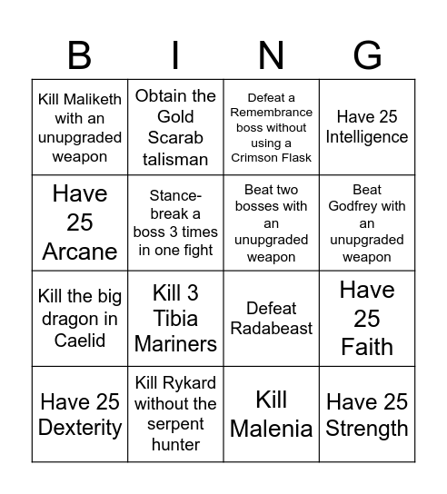 Elden ring Bingo Card