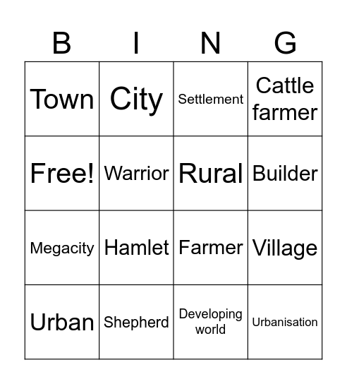 Urbanisation Bingo Card