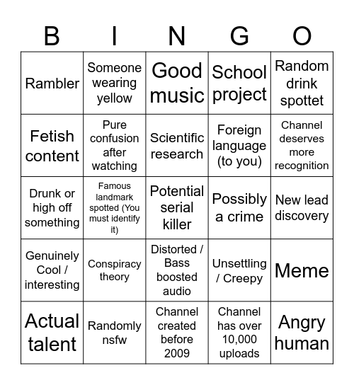 Youtube's Recycle Bin [KVN AUST]NoFreeSpace Bingo Card