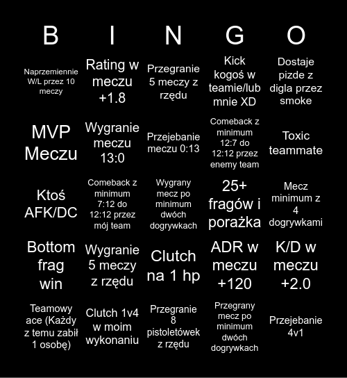 Bingo na Challenge Bingo Card