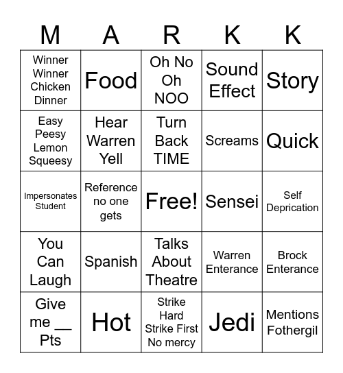 Markism Bingo Card