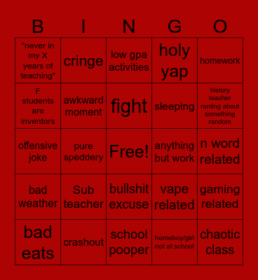 school bingo Card