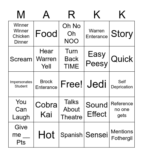 Markism Bingo Card