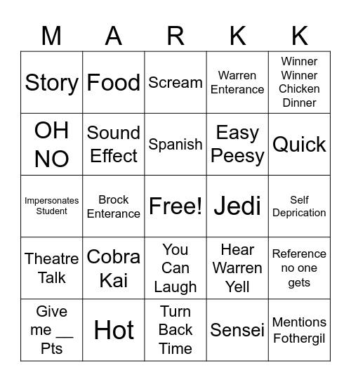 Markism Bingo Card