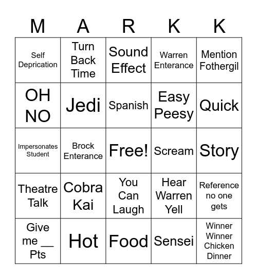 Markism Bingo Card