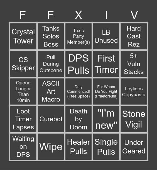 Duty Roulette Bingo Card