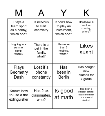 MAYK BINGO Card
