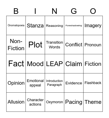 Literary Bingo Card