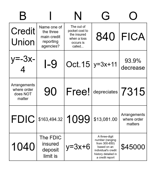 Semester Bingo Card