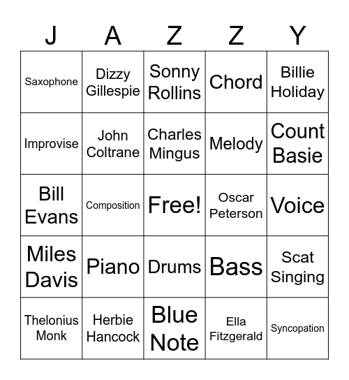 Jazz Musicians Bingo Card