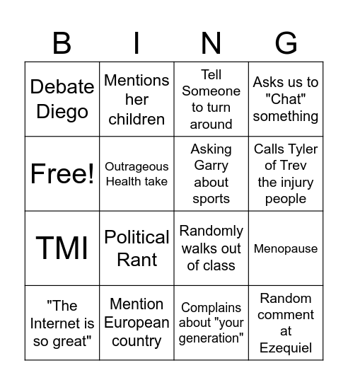 Mrs. McCrumb Bingo Card