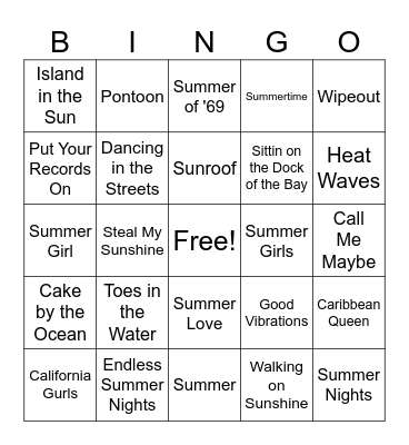 Songs of Summer Bingo Card