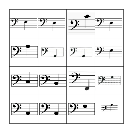 Note Blast! (Bass Clef) Bingo Card