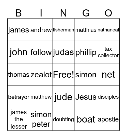 12 Disciples Bingo Card