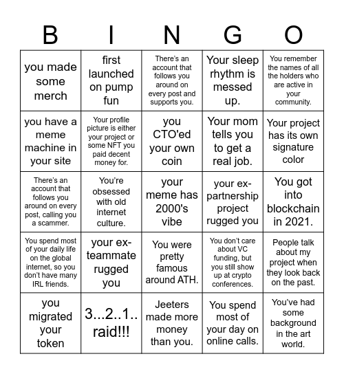 OG memecoin Founder bingo Card