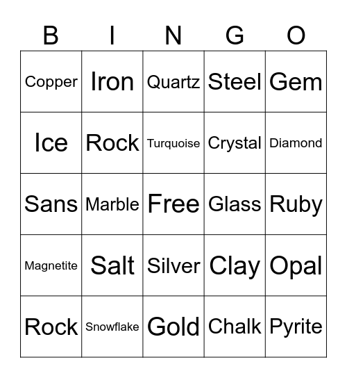 Minerals Bingo Card