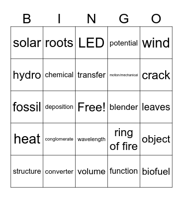 Science Bingo Card