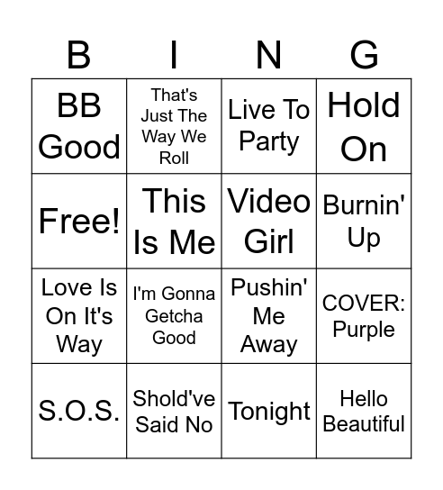 JB LIVE Bingo Card